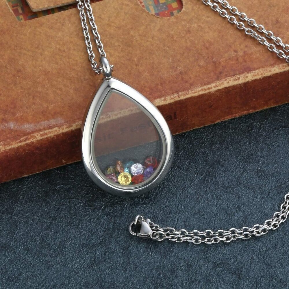Unisex Silver Floating Charm Heart Locket Necklace 24" Stainless Steel - Picture 4 of 7